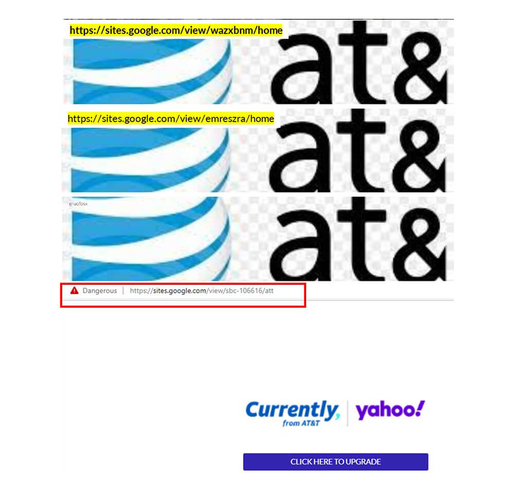 AT&T Phishing Attacks Powered by sites. google.com