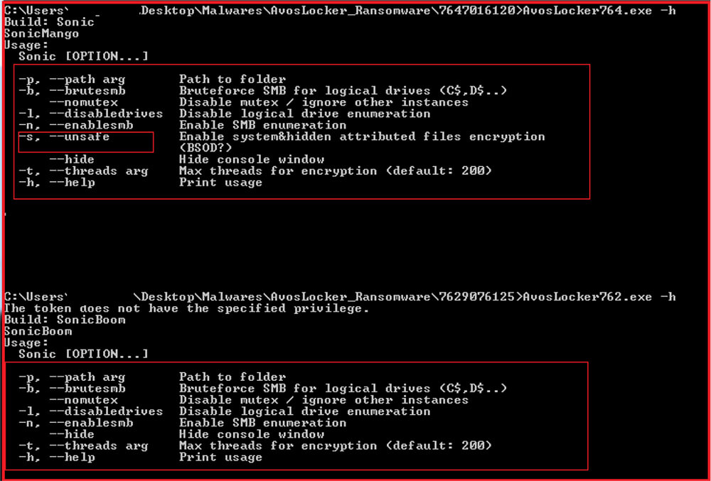 Malware Binary Command-line Options